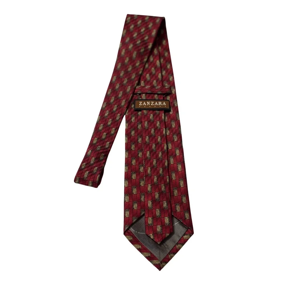 Zanzara Necktie Silk Red‎ Gold Black Patterned Business Career Men's Tie